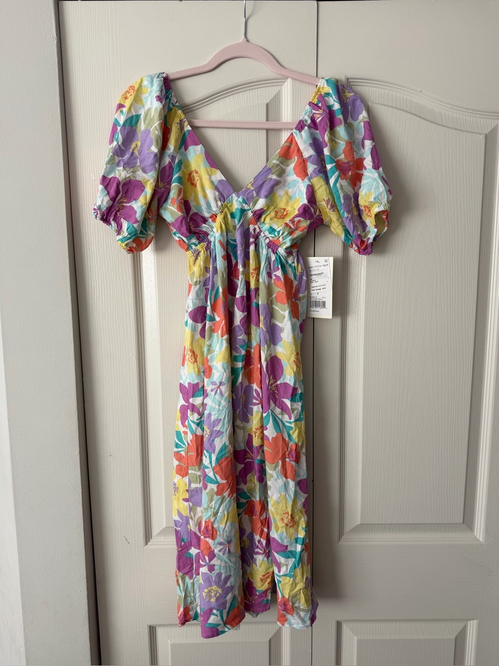 Billabong Multicolor Floral Puff-Sleeve Midi Dress